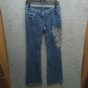 INC International Concepts 2 Rock n Roses Blue Bootcut Jeans 29.75" 30.5" 7"